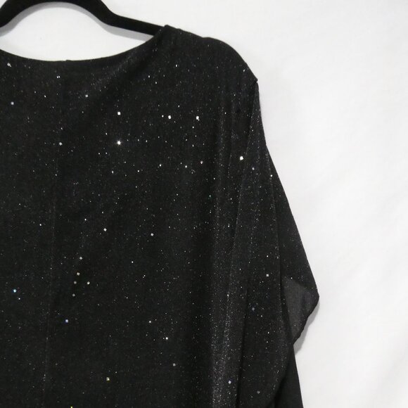 EARO | 1XL | Elegant Black Shimmer Knee Length Long Sleeve V-Neck Dress - Picture 12 of 16